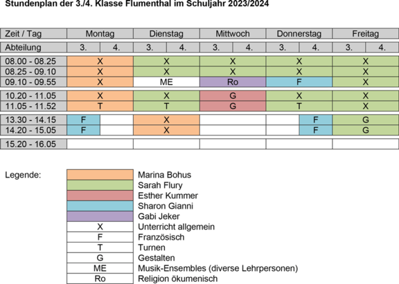Stundenplan 3./4. Klasse Primarschule Flumenthal 2023/24
