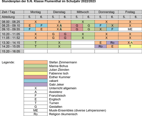 Stundenplan 5./6. Klasse Primarschule Flumenthal 2022/23