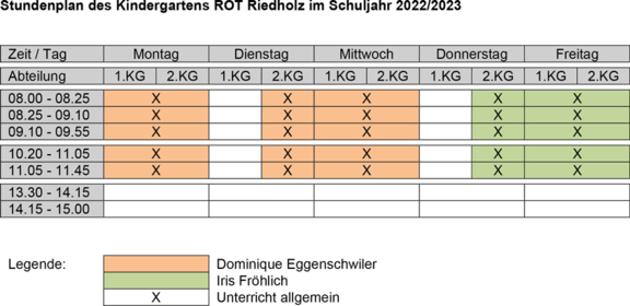 Stundenplan Kindergarten ROT Riedholz 2022/23