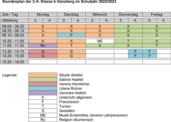 Stundenplan 3b./4b. Klasse Primarschule Günsberg 2022/23