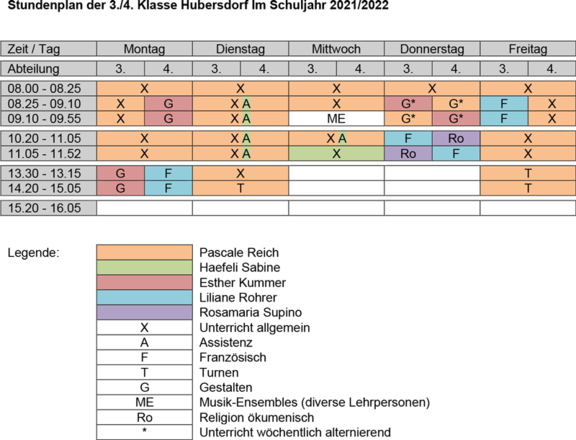 Stundenplan 3./4. Klasse Primarschule Hubersdorf 2021/22