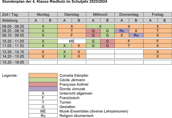 Stundenplan 4. Klasse Primarschule Riedholz 2023/24