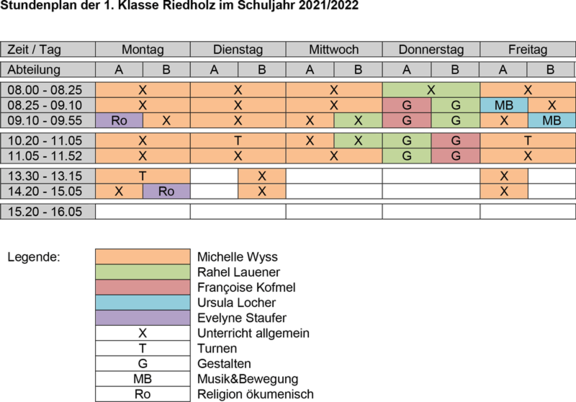 Stundenplan 1. Klasse Primarschule Riedholz 2021/22