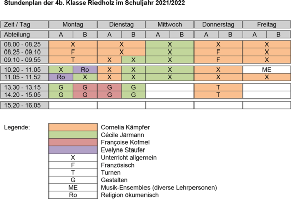Stundenplan 4b. Klasse Primarschule Riedholz 2021/22