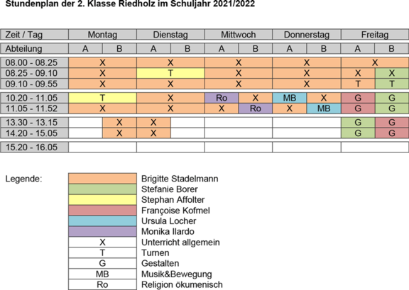 Stundenplan 2. Klasse Primarschule Riedholz 2021/22