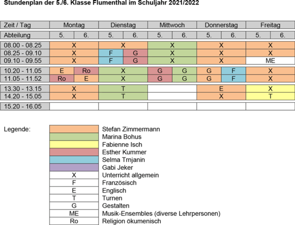 Stundenplan 5./6. Klasse Primarschule Flumenthal 2021/22