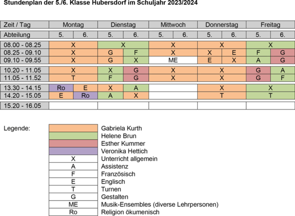 Stundenplan 5./6. Klasse Primarschule Hubersdorf 2023/24