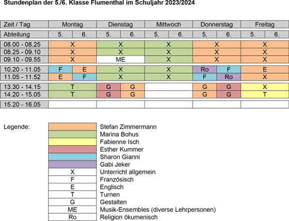 Stundenplan 5./6. Klasse Primarschule Flumenthal 2023/24