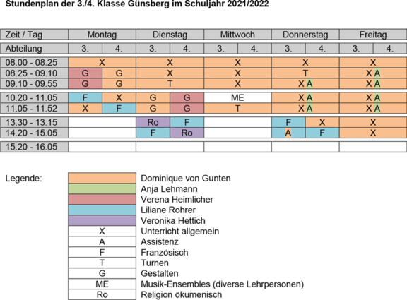 Stundenplan 3./4. Klasse Primarschule Günsberg 2021/22