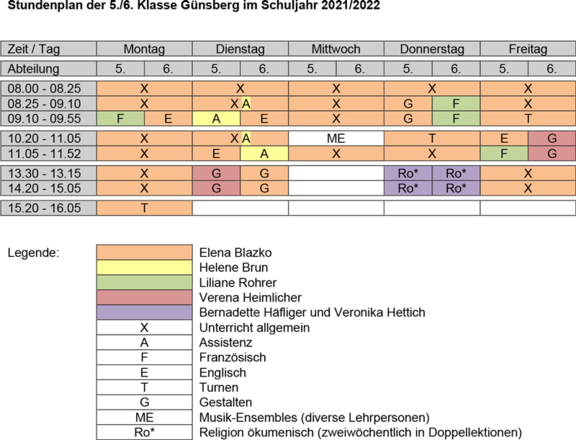 Stundenplan 5./6. Klasse Primarschule Günsberg 2021/22