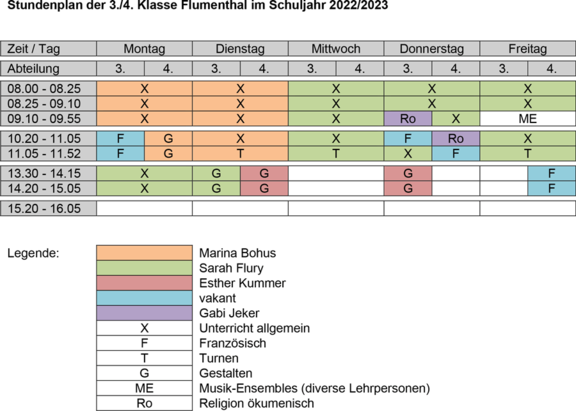 Stundenplan 3./4. Klasse Primarschule Flumenthal 2022/23