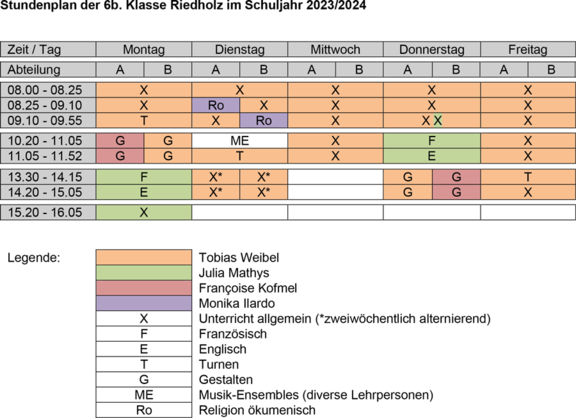 Stundenplan 6b. Klasse Primarschule Riedholz 2023/24