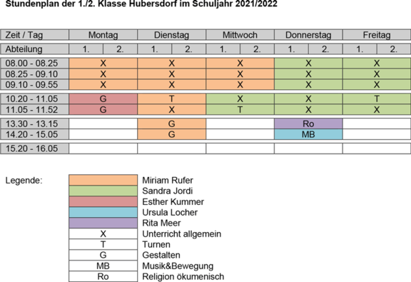 Stundenplan 1./2. Klasse Primarschule Hubersdorf 2021/22