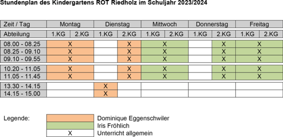 Stundenplan Kindergarten ROT Riedholz 2023/24